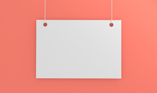 Blank white board hanging over pastel color wall