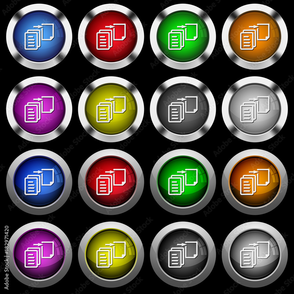 Poster move file white icons in round glossy buttons on black background