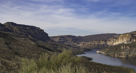 Apache Lake in Arizona as seen from the Apache Trail scenic overlook