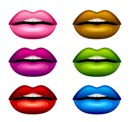 Colorful lips set on a white background