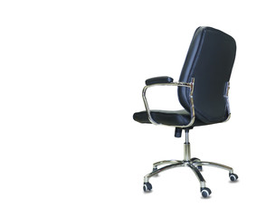 back view of modern office chair from black leather. Isolated