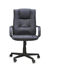 The office chair from black leather. Isolated