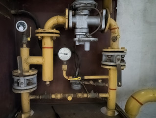 Pressure meters on natural gas pipeline.