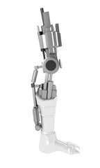 Strong stylish futuristic robot arm prosthesis. Plastic brawny cyber leg