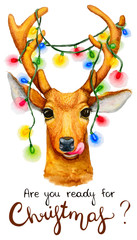 Christmas deer with a garland-text