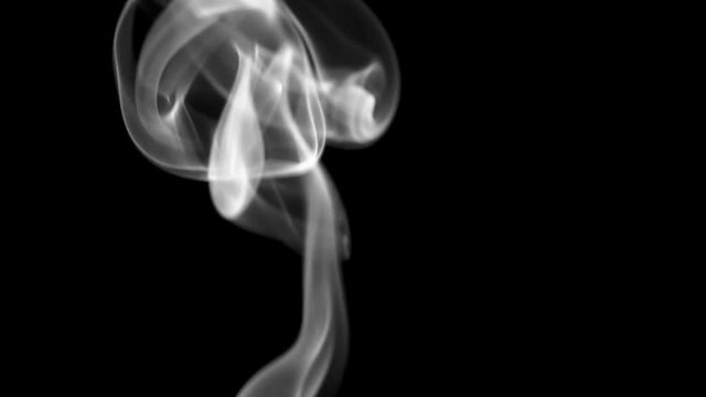 Big Curls of Cigar Smoke. White clearly expressed smoke slowly rises from the bottom of the screen and forms elegant twists on a black background. Filmed at a speed of 240fps