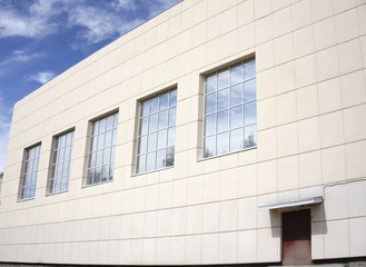 Building with facade cladding, close up