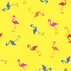 Pink Red Blue Flamingo Seamless Pattern