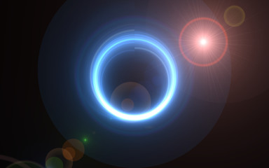 Abstract circle digital lens flare in black background.Simple nature flare on space