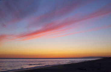 Fototapeta na wymiar After the sunset, from the beach at Praia de Faro, Algarve, Port