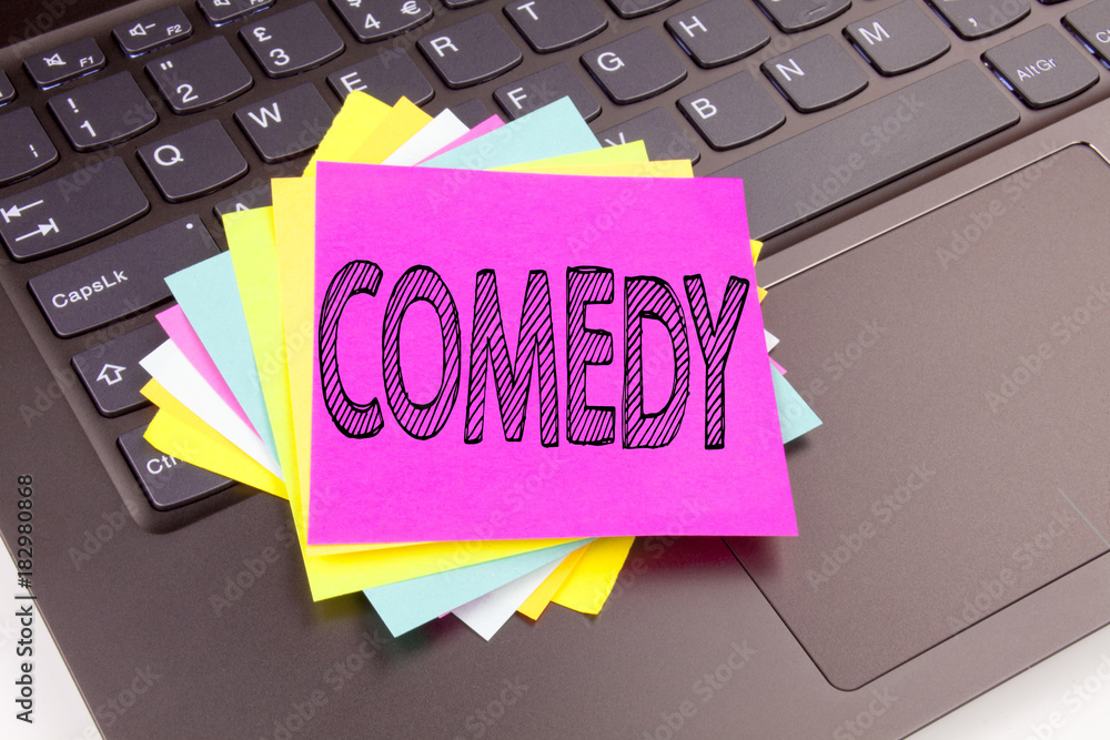 Fototapete writing comedy text made in the office close-up on laptop computer keyboard. business concept for st