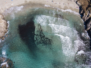 Fototapeta na wymiar Vista aerea spiaggia e mare del golfo di Aliso, Cap Corse, Corsica, Francia