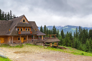 Wooden hut under Tatra mountains in Zakopane, Poland