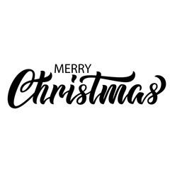 Merry Christmas black ink brush hand lettering isolated on white background. Vector illustration. Can be used for holidays festive design.