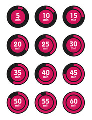 Set of timers. Sign icon. Full rotation arrow timer. Colored flat icons. Flat Design Vector Illustration.