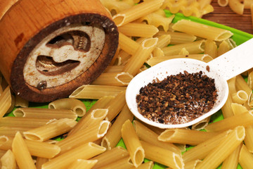 Italian dry pasta and black pepper, spicy dish