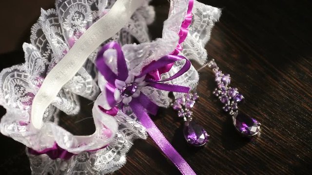 Beautiful wedding accessories closeup pan