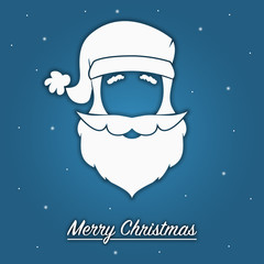 Santa Claus head silhouette with hat and beard. Merry Christmas greeting card. Template for winter holiday banner and poster. Vector illustration.