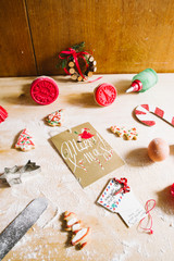 Baking Christmas cookies. Holiday background.
