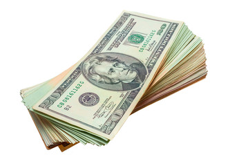 isolated stack of twenty dollar banknotes 