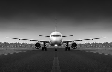 Airplane on the runway preparing to take off
