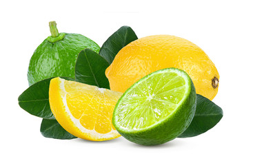 lemon and lime fruit isolated on white background