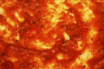 Obraz na płótnie Canvas Tomato sauce spread on pizza