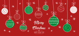 Merry Christmas greeting card red and green with modern baubles. Vector illustration.