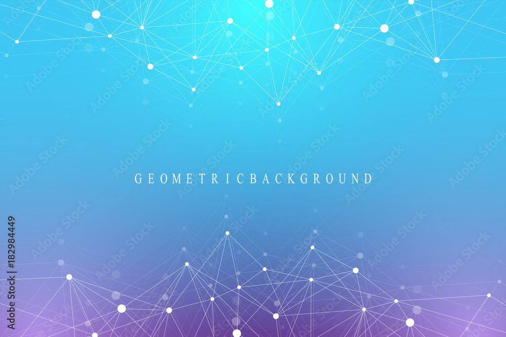 Poster Big data complex. Graphic abstract background communication. Perspective backdrop of depth. Minimal array with compounds lines and dots. Digital data visualization. Vector illustration Big data.