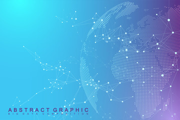 Virtual Graphic Abstract Background Communication with World Globe. Perspective backdrop of depth. Digital data visualization. Vector illustration