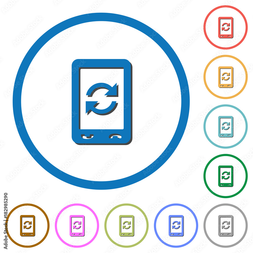 Poster mobile syncronize icons with shadows and outlines