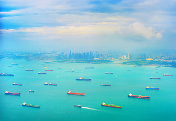 Shipping tankers in Singapore harbor