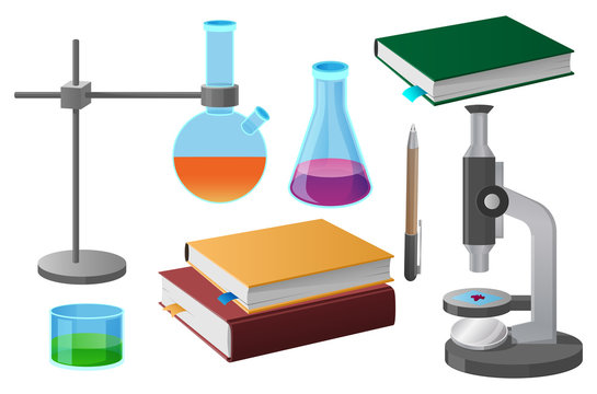 Coursebooks and Scientific Tools Illustration