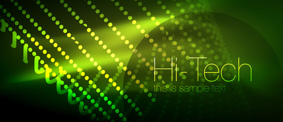 Hi-tech futuristic techno background, neon shapes and dots