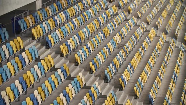 5 in 1 video. Rows of seats in the stadium. Vertical and horizontal panorama.