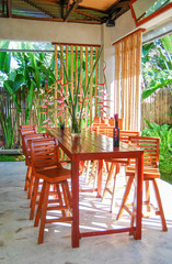 chair and table set with flower