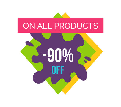 On All Products -90 Off Label Vector Illustration