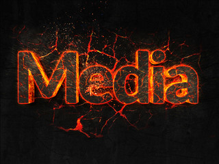 Media Fire text flame burning hot lava explosion background.