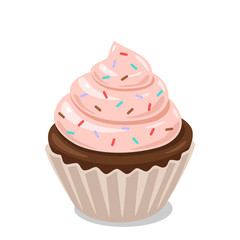 Cupcake with frosting and colored sugar. Vector clipart