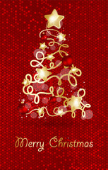 Fototapeta na wymiar Decorated christmas tree with star, lights, decoration balls. Merry Christmas and a happy new year.