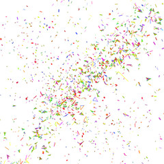 Explosion of multicolored festive confetti on white. 