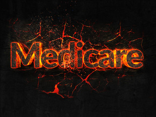 Medicare Fire text flame burning hot lava explosion background.