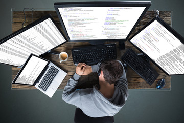 Elevated View Of Man Sleeping On Desk