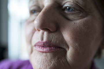 old woman selective focus on detail in face