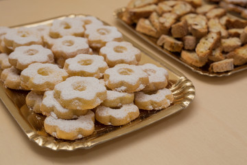 close up typical genoese biscuits canestrelli and cantucci