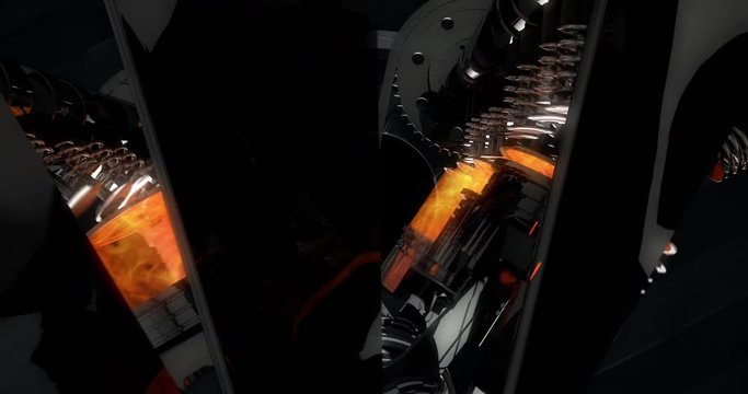 Working V8 Engine Animation With Sparks - Camera Zoom Through Propeller