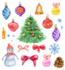 Watercolor Christmas design elements