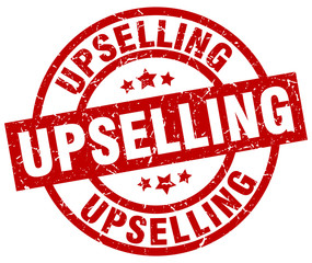 upselling round red grunge stamp