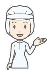 Female workers wearing white sanitary clothes are informed
