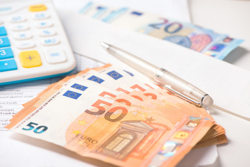 Euro money and calculator